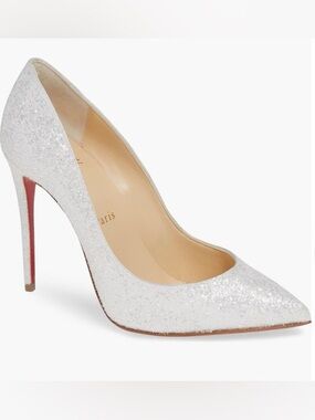 Christian Louboutin Pigalle Follies 100 Glitter Givré White Pumps EU 39.5 NIB